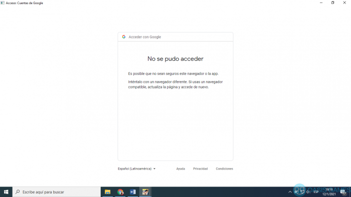 captura error de inicio de sesión